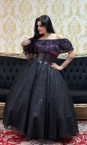 Blusa Babado Renda Roxo/Pto 553