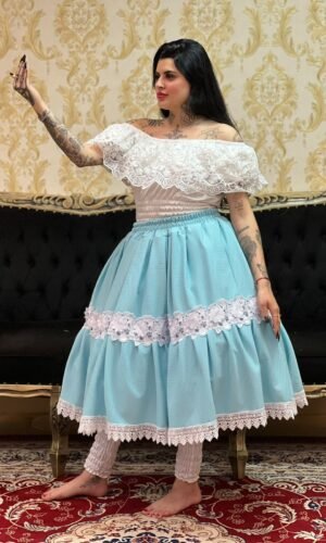 Saia Piquet Azul/Branco 423
