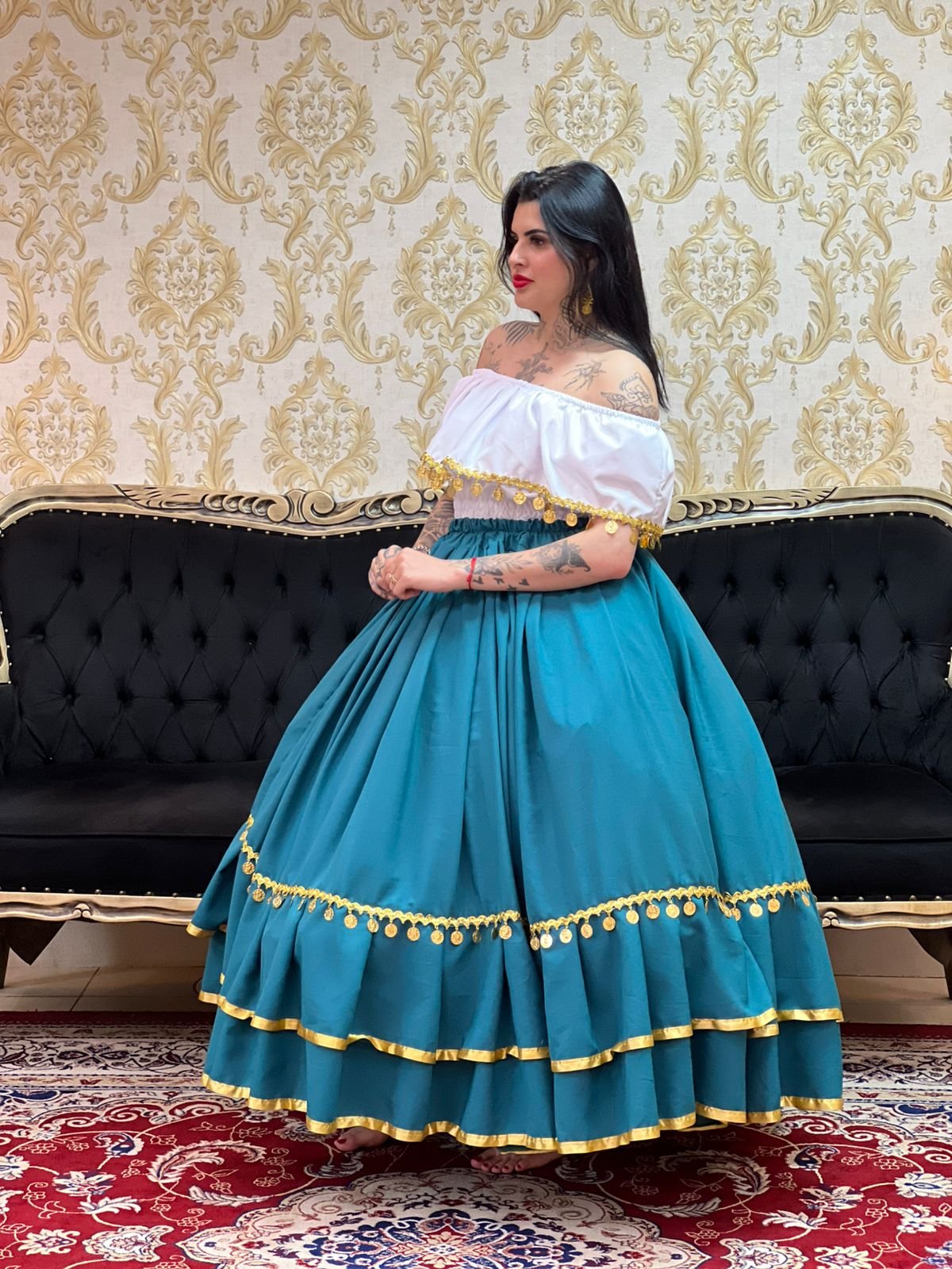 Saia 2 Babados Oxfor Verde/Dou 8605