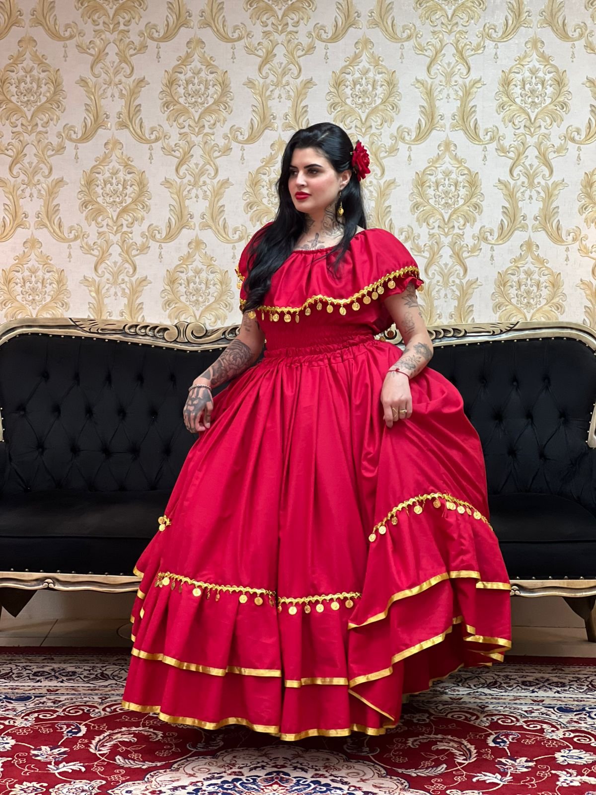 Saia 2 Babados Oxfor Verm/Dou 8101