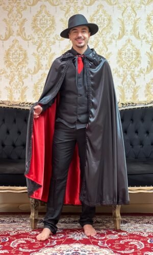 Capa Dupla Cetim Preto/Vermelho