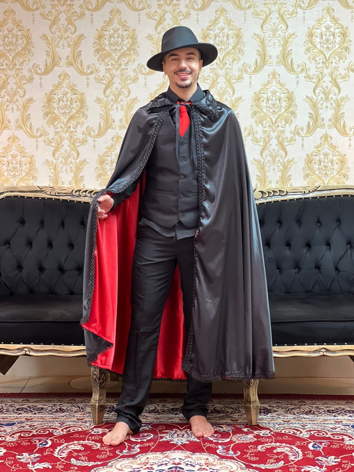 Capa Dupla Cetim Preto/Vermelho