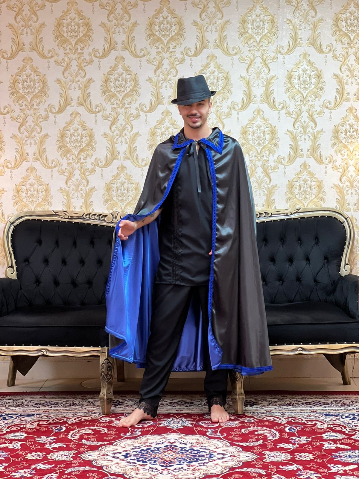 Capa Dupla Cetim Preto/Azul