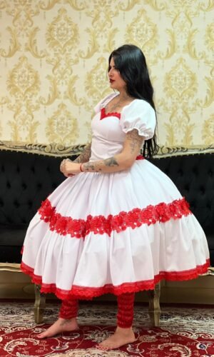 Saia Piquet Branca/Verm 038