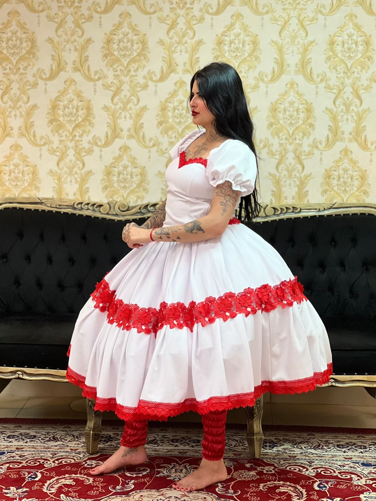 Saia Piquet Branca/Verm 038