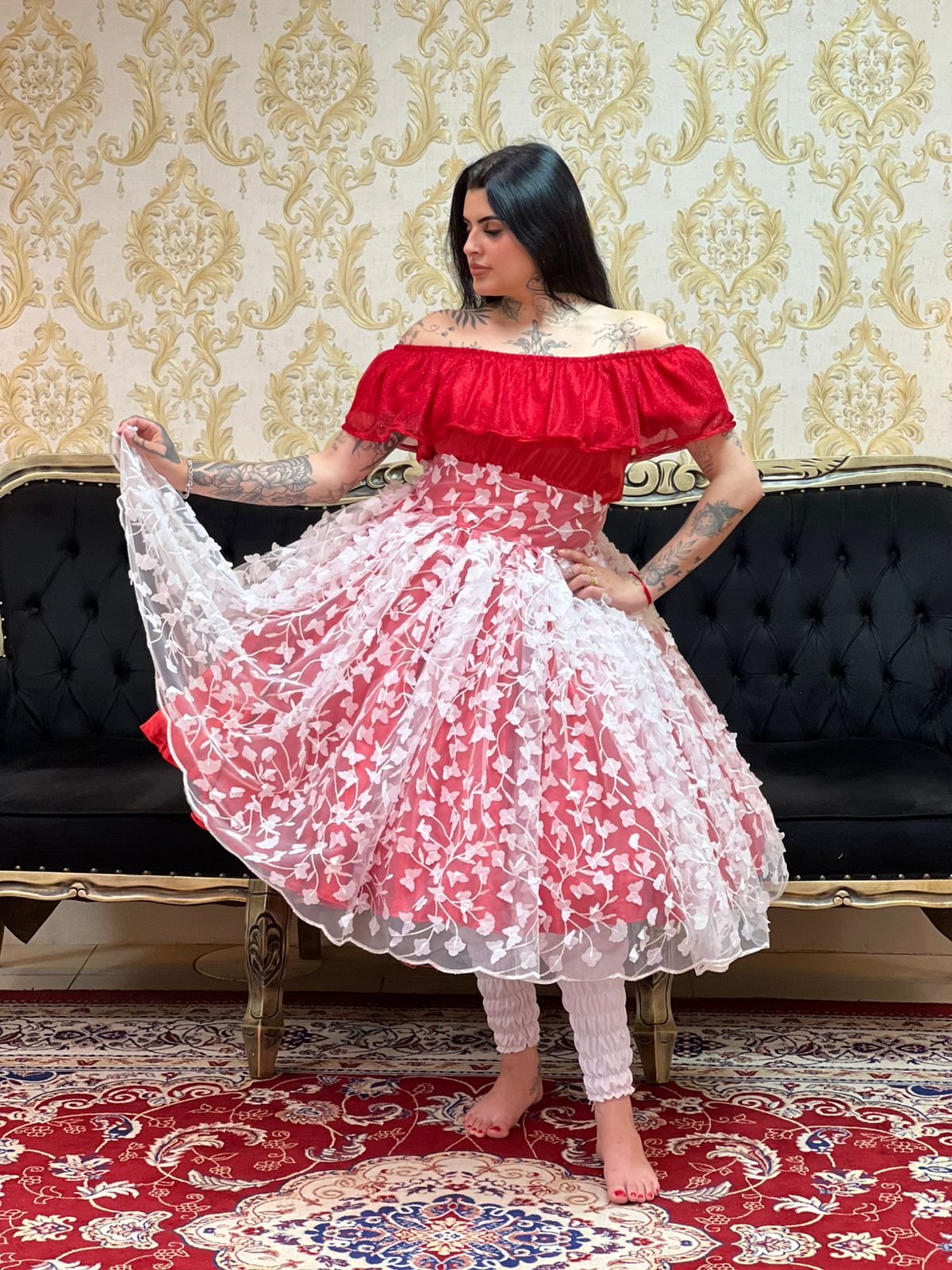 Saia Borboleta Curta Verm/Bco 151