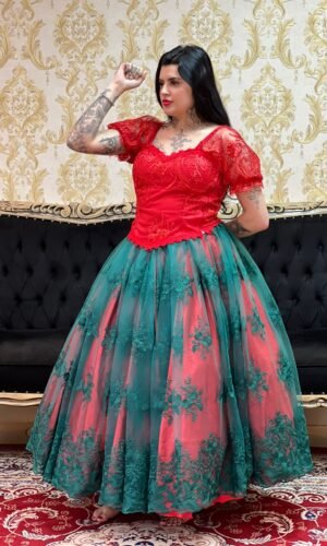 Saia Bordada Longa Verm/Verde 167