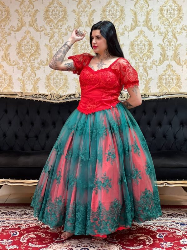 Saia Bordada Longa Verm/Verde 167