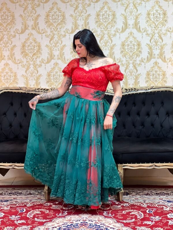 Saia Bordada Longa Verm/Verde 167 - Imagem 4
