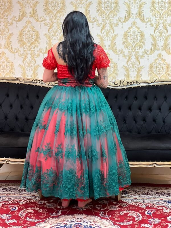 Saia Bordada Longa Verm/Verde 167 - Imagem 3