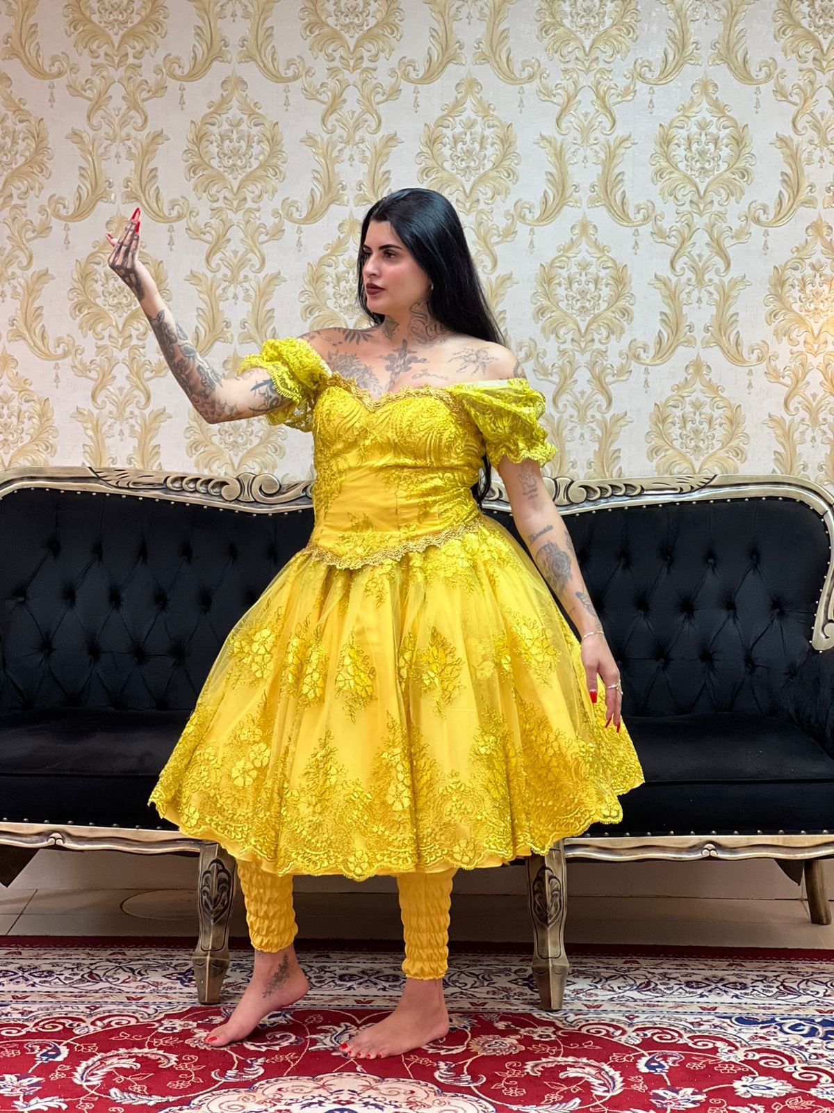 Saia Bordada Metalic Curta Amarela 333