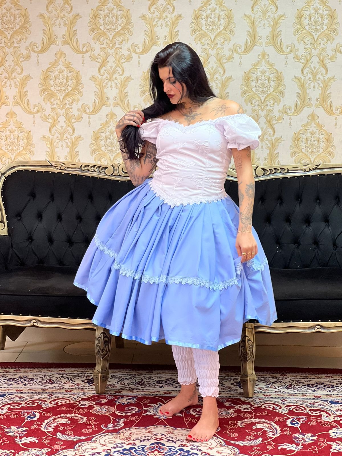 Saia 1 Babado Curta Azul 411