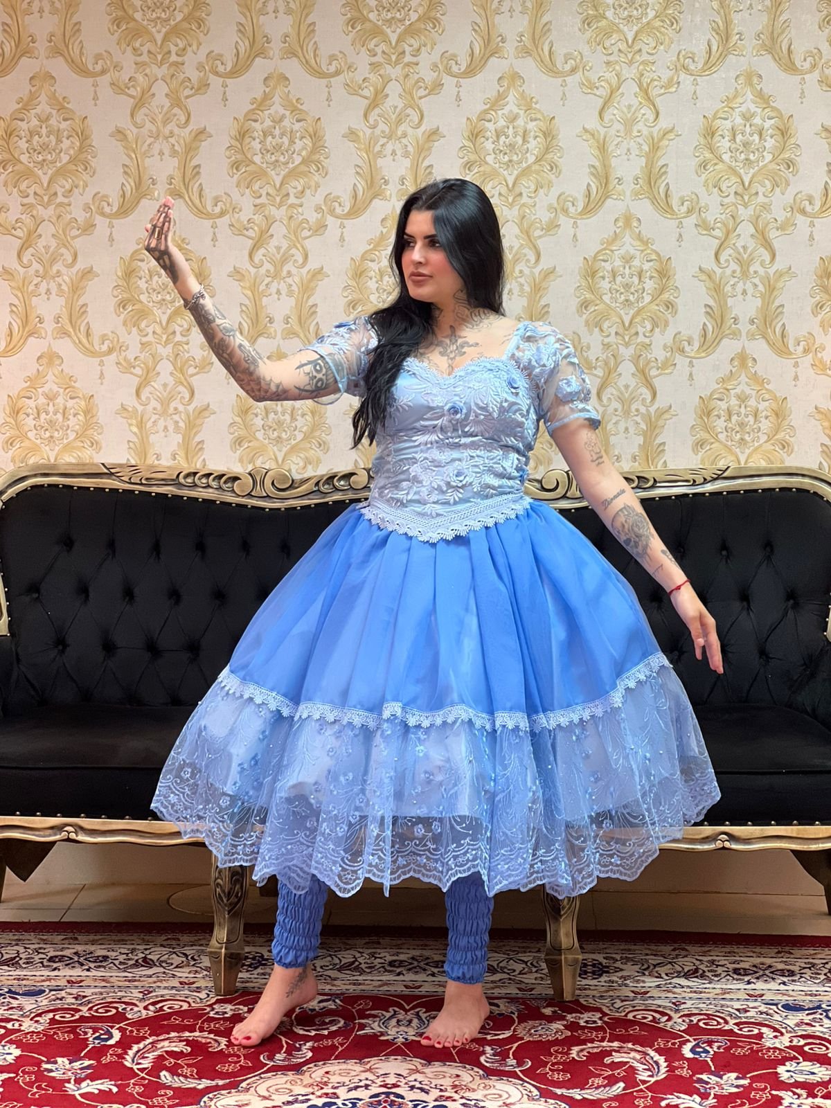 Saia 1 Babado Curta Voal/Perola Azul 425