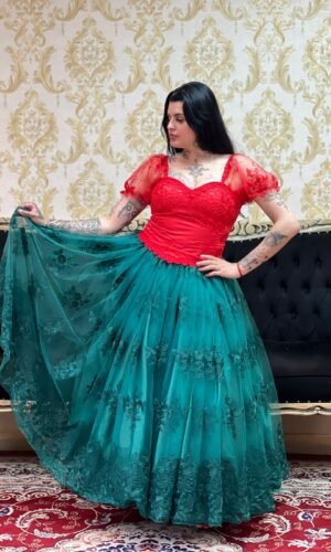 Saia Bordada Longa Verde 636