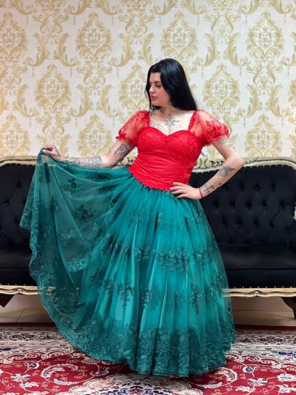 Saia Bordada Longa Verde 636