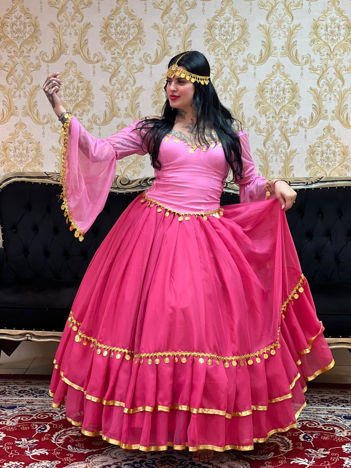 Saia 2 Babados Voal Rosa Pink/Dou 754