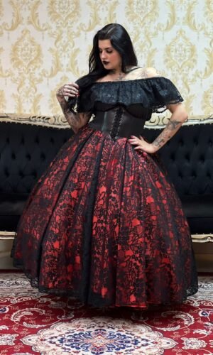 Saia Renda Longa Preto/Verm 2103