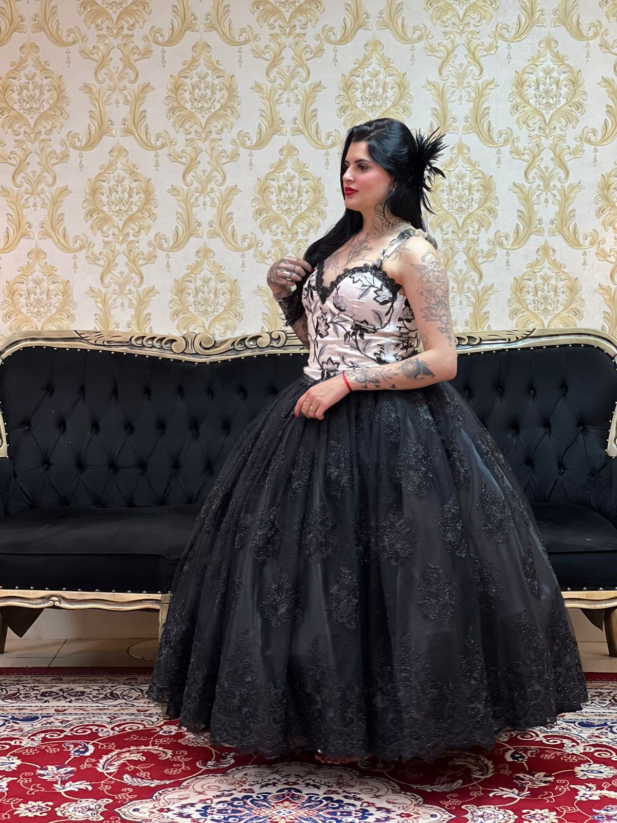 Saia Bordada Longa Preto 2224