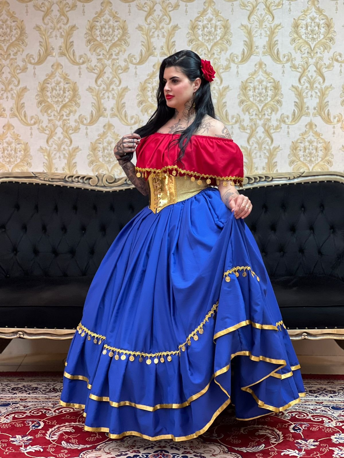 Saia 2 Babados Oxfor Azulão/Dou 8402