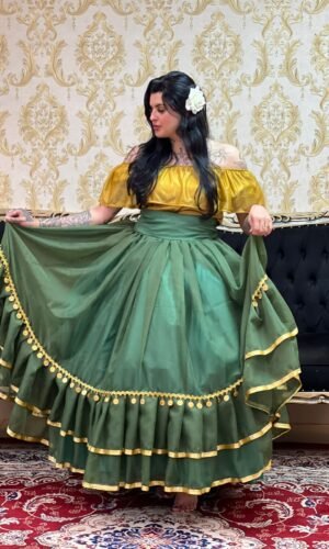 Saia 2 Babados Voal Verde/Dou 8602