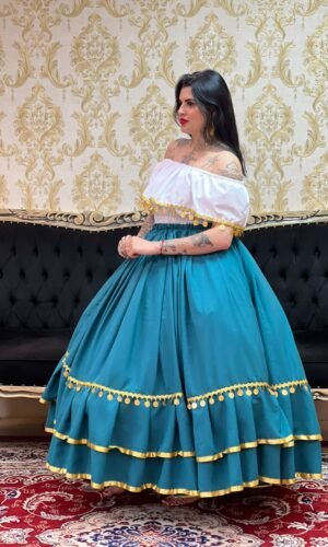 Saia 2 Babados Oxfor Verde/Dou 8605