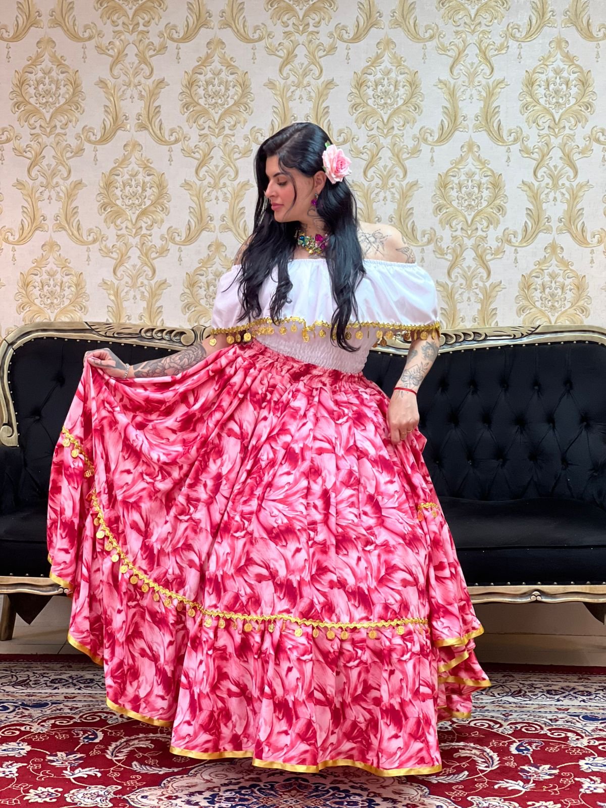 Saia Flores Rosa 8707