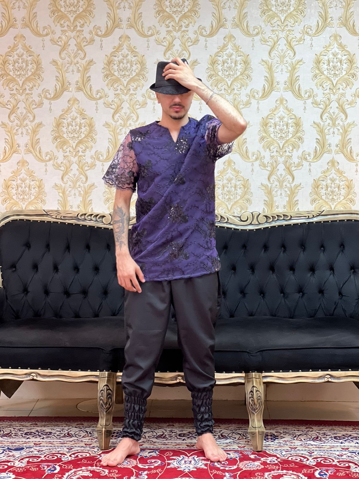 Kafta Bordada Slim Roxo/Pto 522