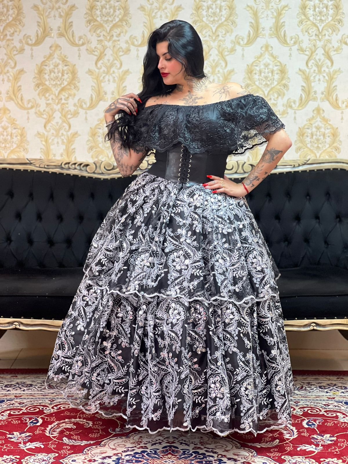 Saia Majestade Longa Preta/Prata 2029