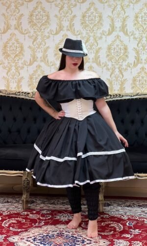 Saia 1 Babado Curta Preto/Bco 2032