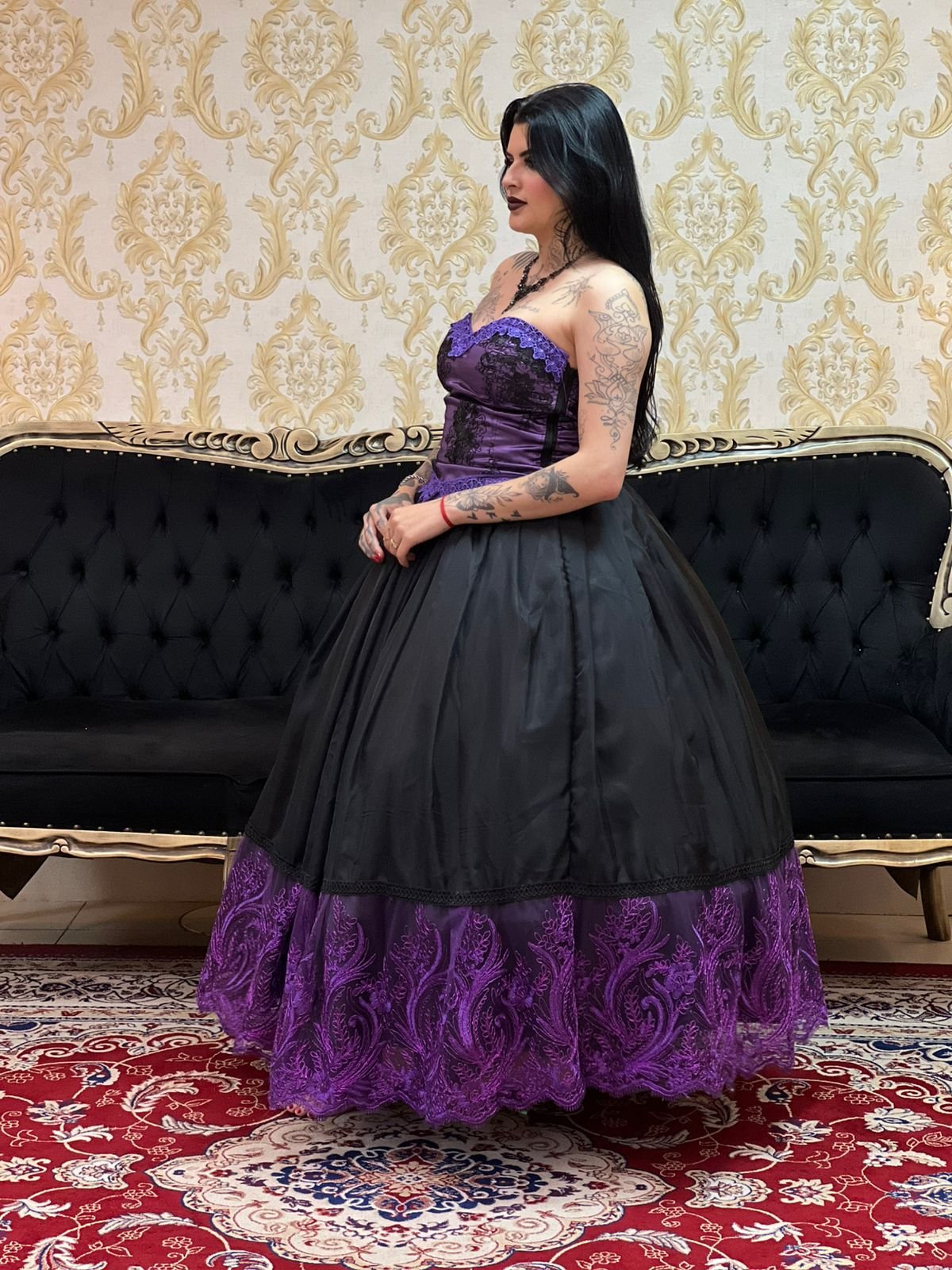 Saia 1 babado Voal/Tule Pto/Roxo 2517