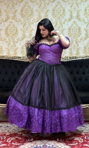 Saia 1 babado Voal/Tule Pto/Roxo 2517