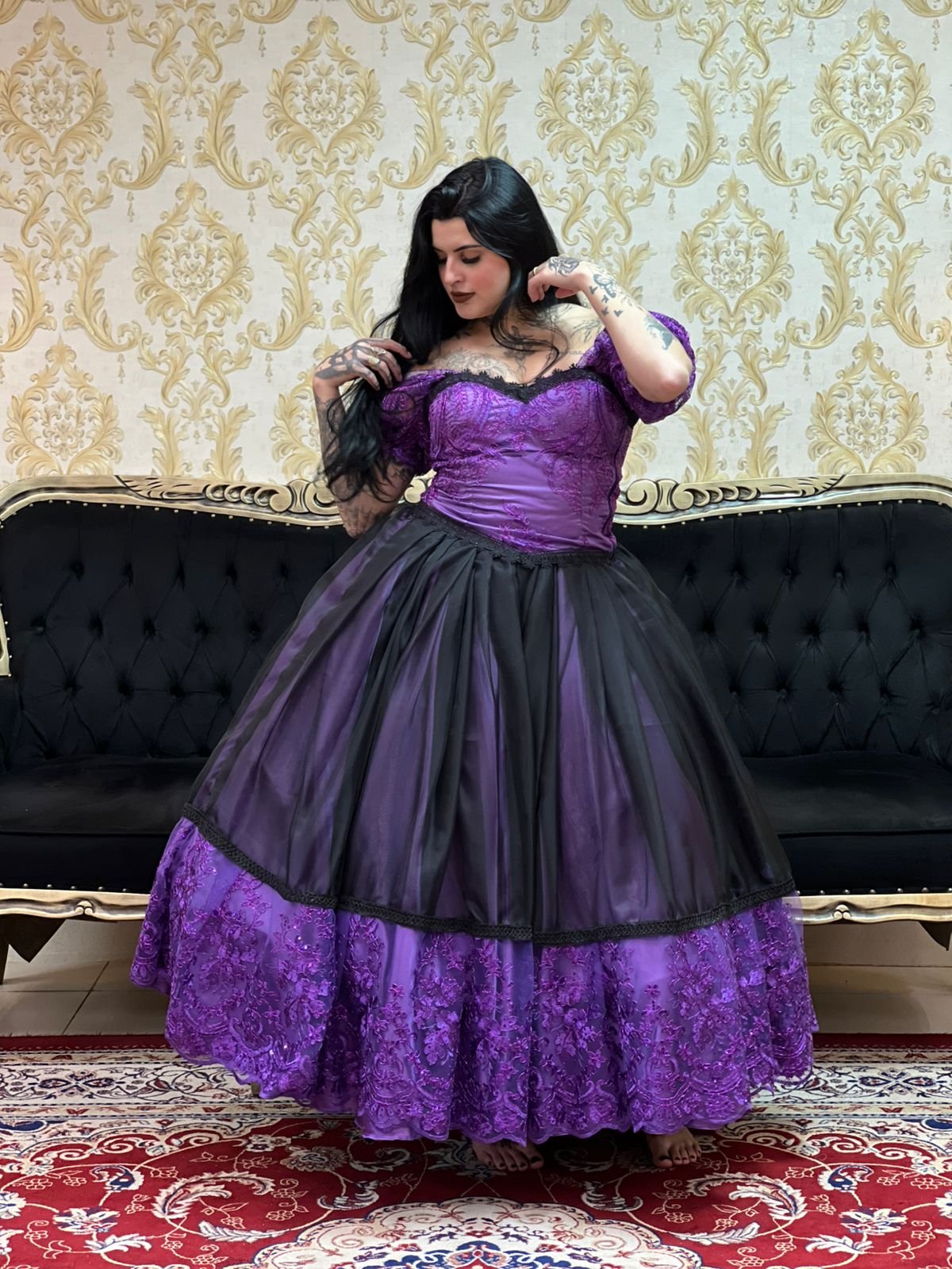 Saia 1 babado Voal/Tule Pto/Roxo 2517