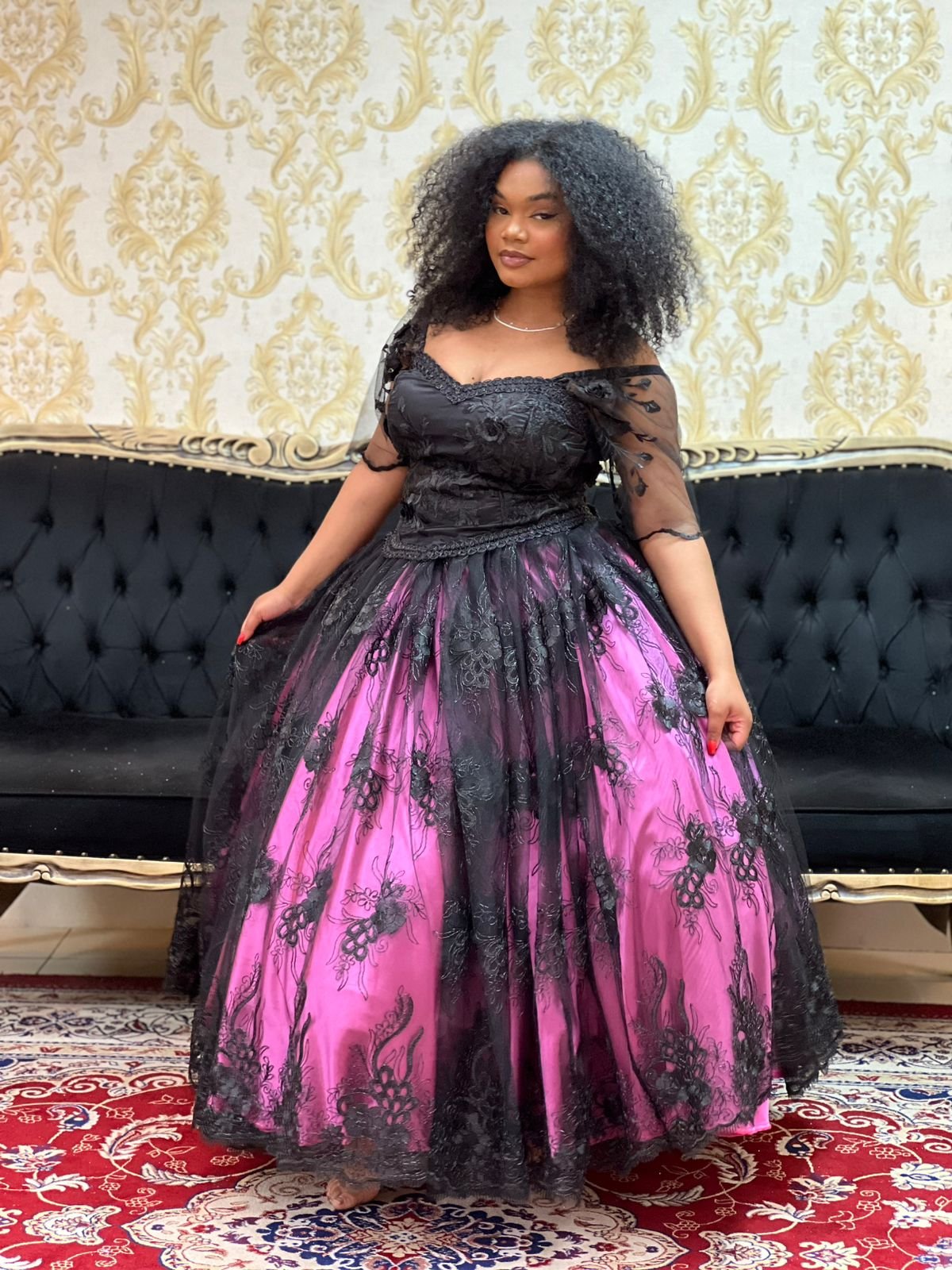 Saia Bordada Longa Rosa/Pto 2700