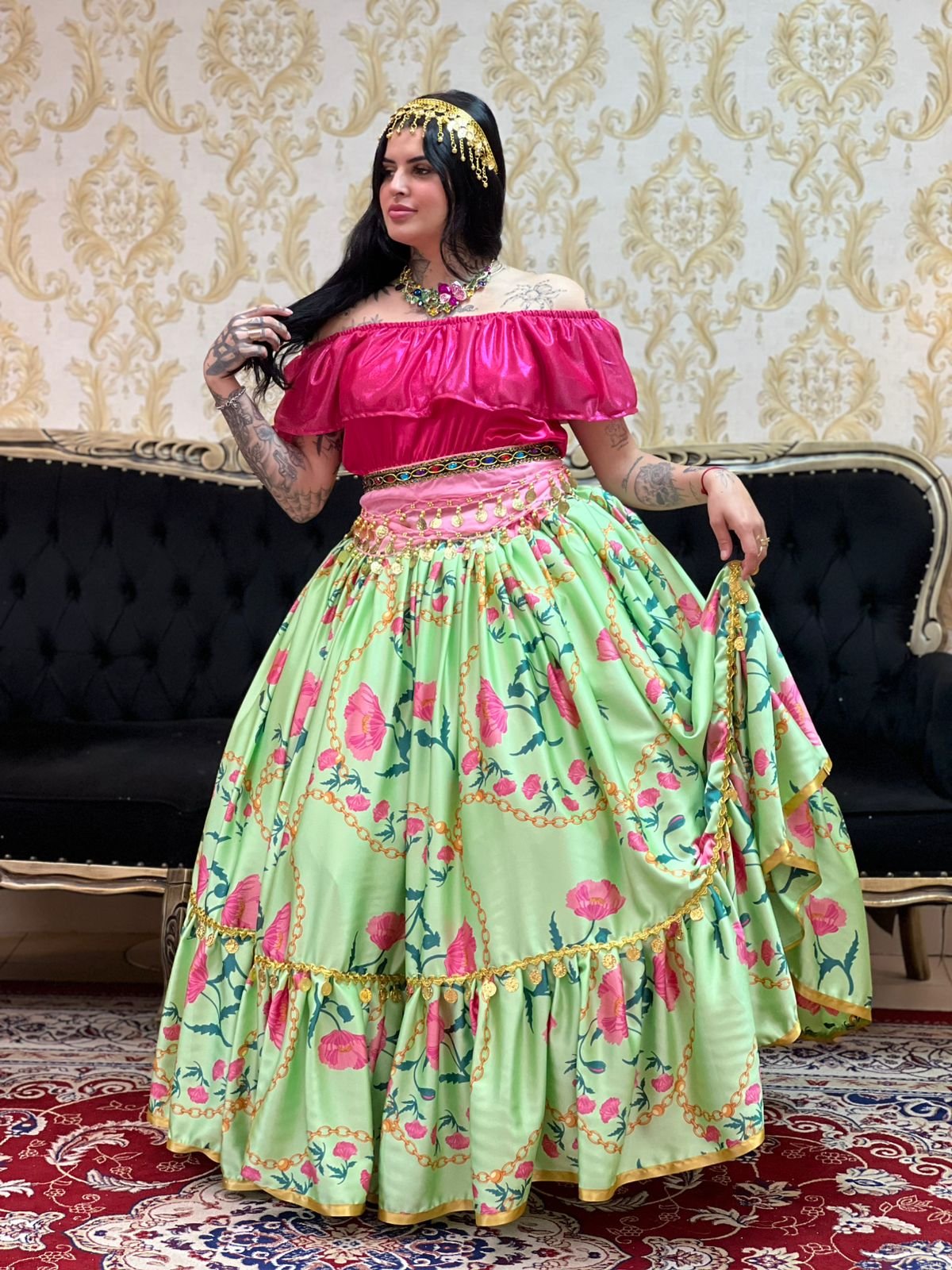 Saia Flores Verde 8606