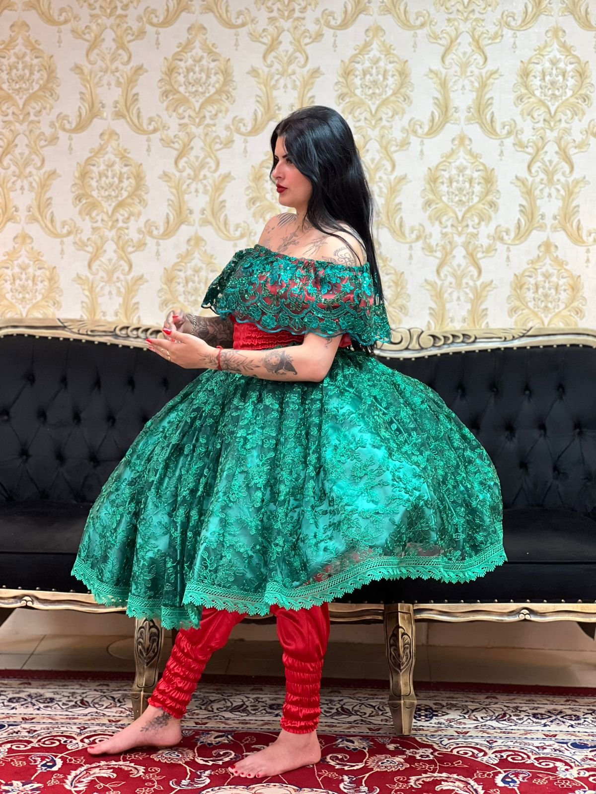 Blusa Babado Bordado Paete Verm/Verde 160