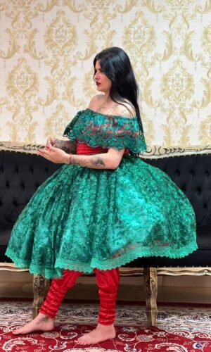 Blusa Babado Bordado Verm/Verde 160