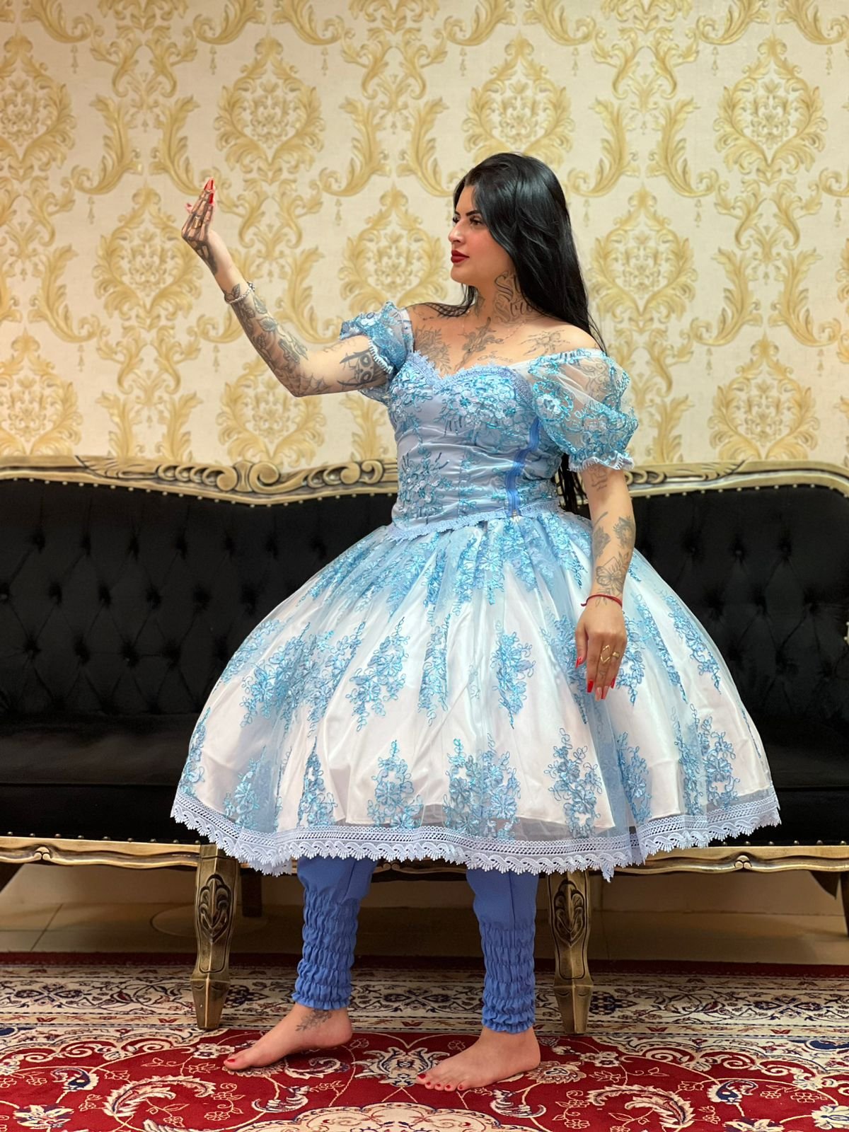 Corpete Bordado Paetê Azul 431