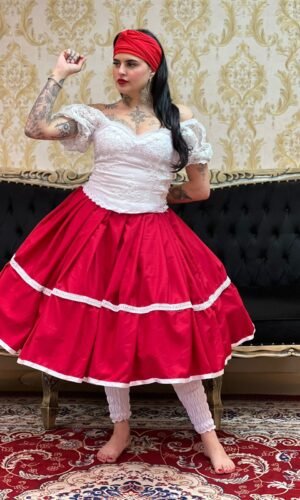 Saia 1 babado Curta Verm/Bco 144