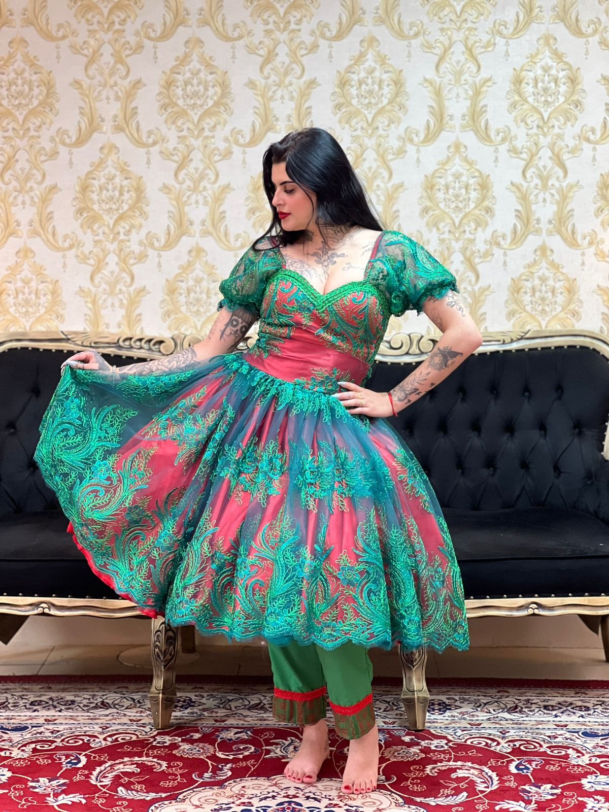 Saia Bordada Curta Verm/Verde 154