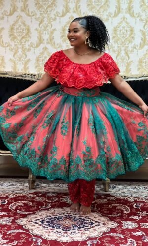 Saia Bordada Curta Verm/Verde 154