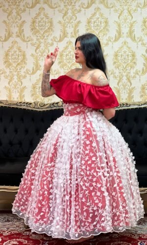 Saia Borboleta Longa Verm/Bco 176