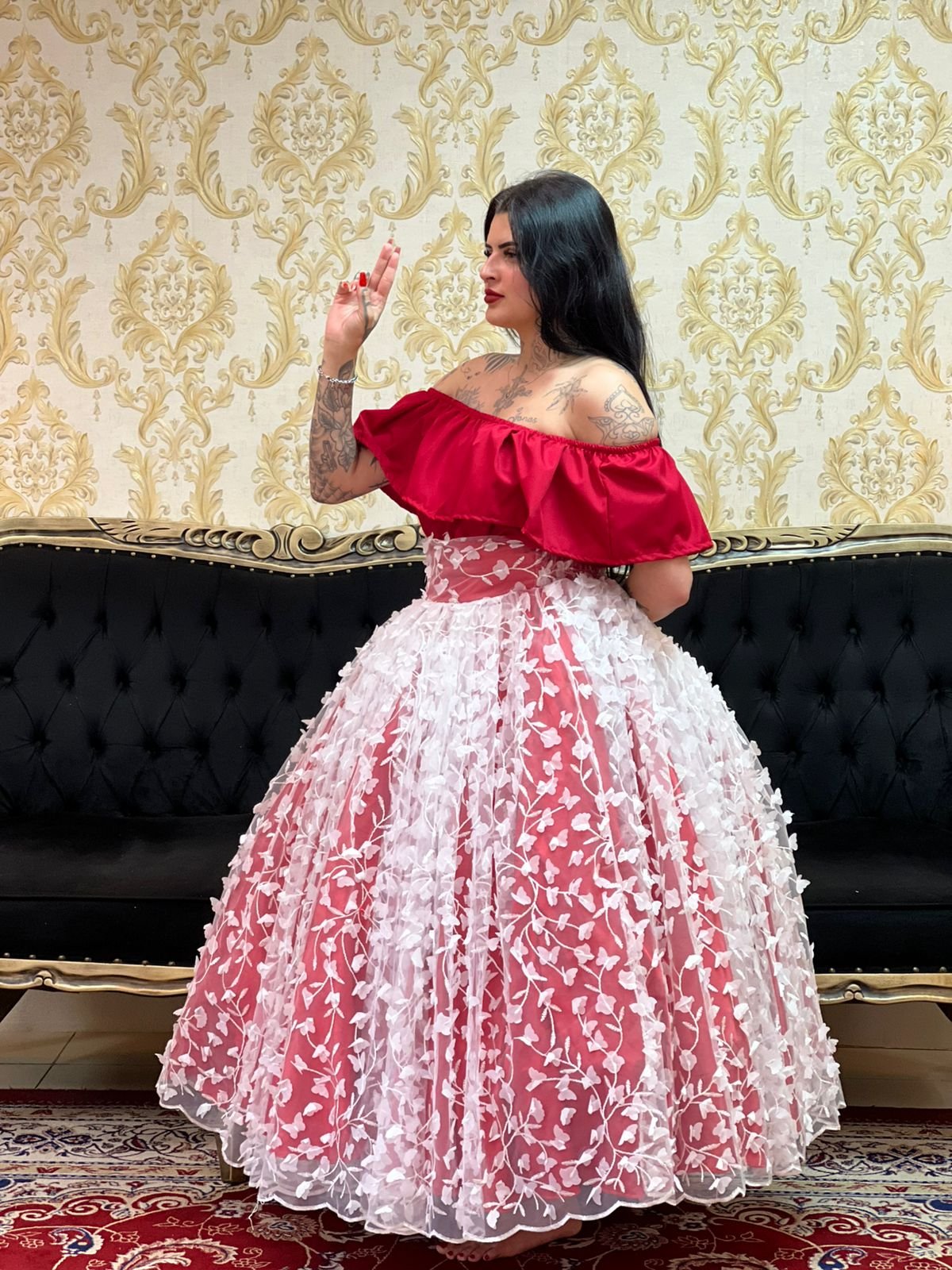 Saia Borboleta Longa Verm/Bco 176