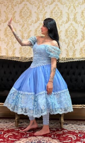 Saia 1 babado Curta Voal/Tule Azul 442