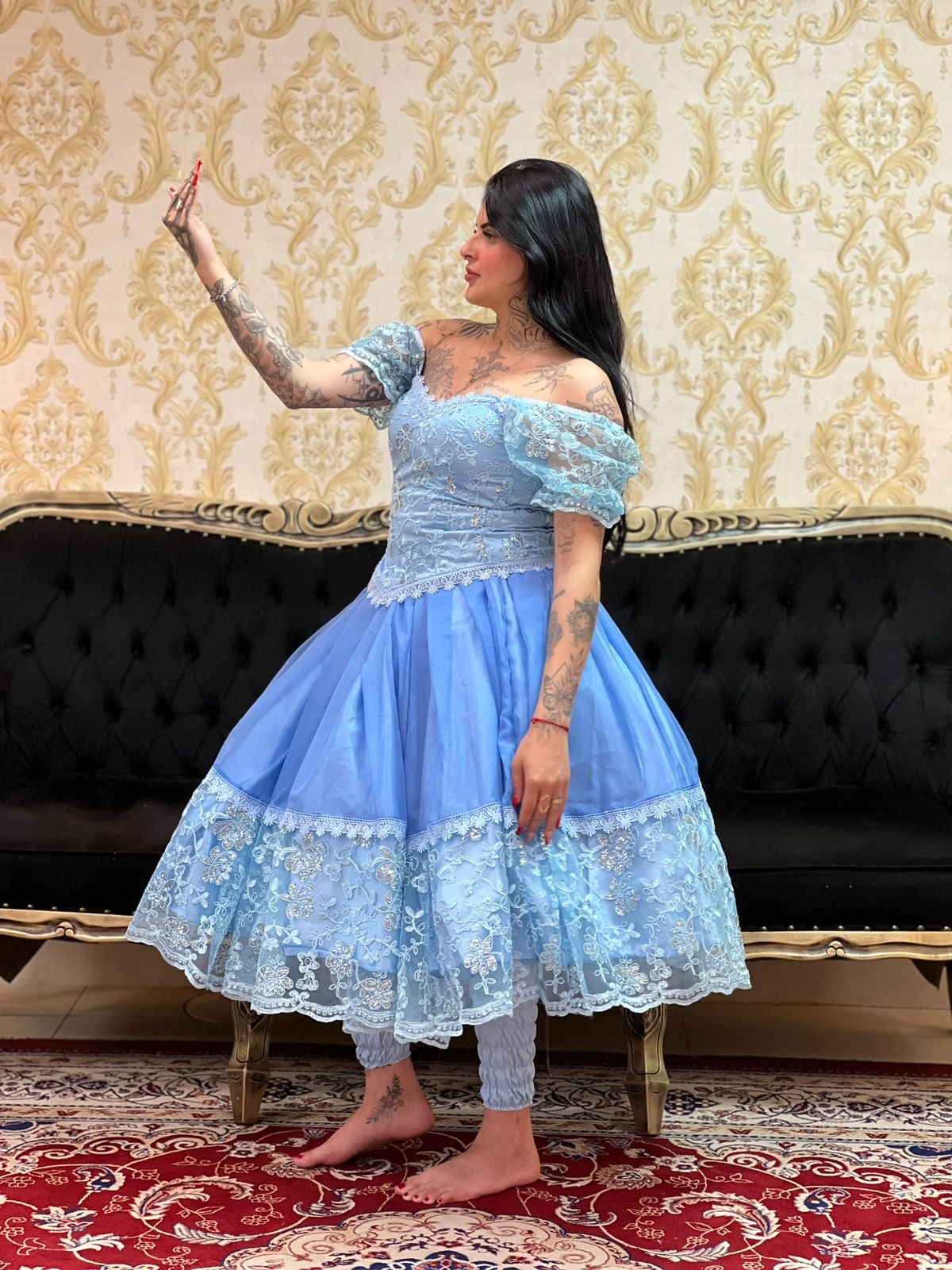 Saia 1 babado Curta Voal/Tule Azul 442