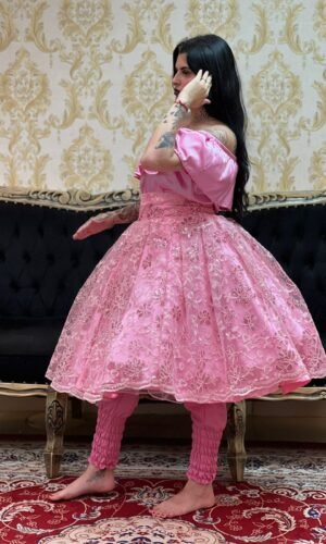 Saia Bordada Paetê Curta Rosa 757