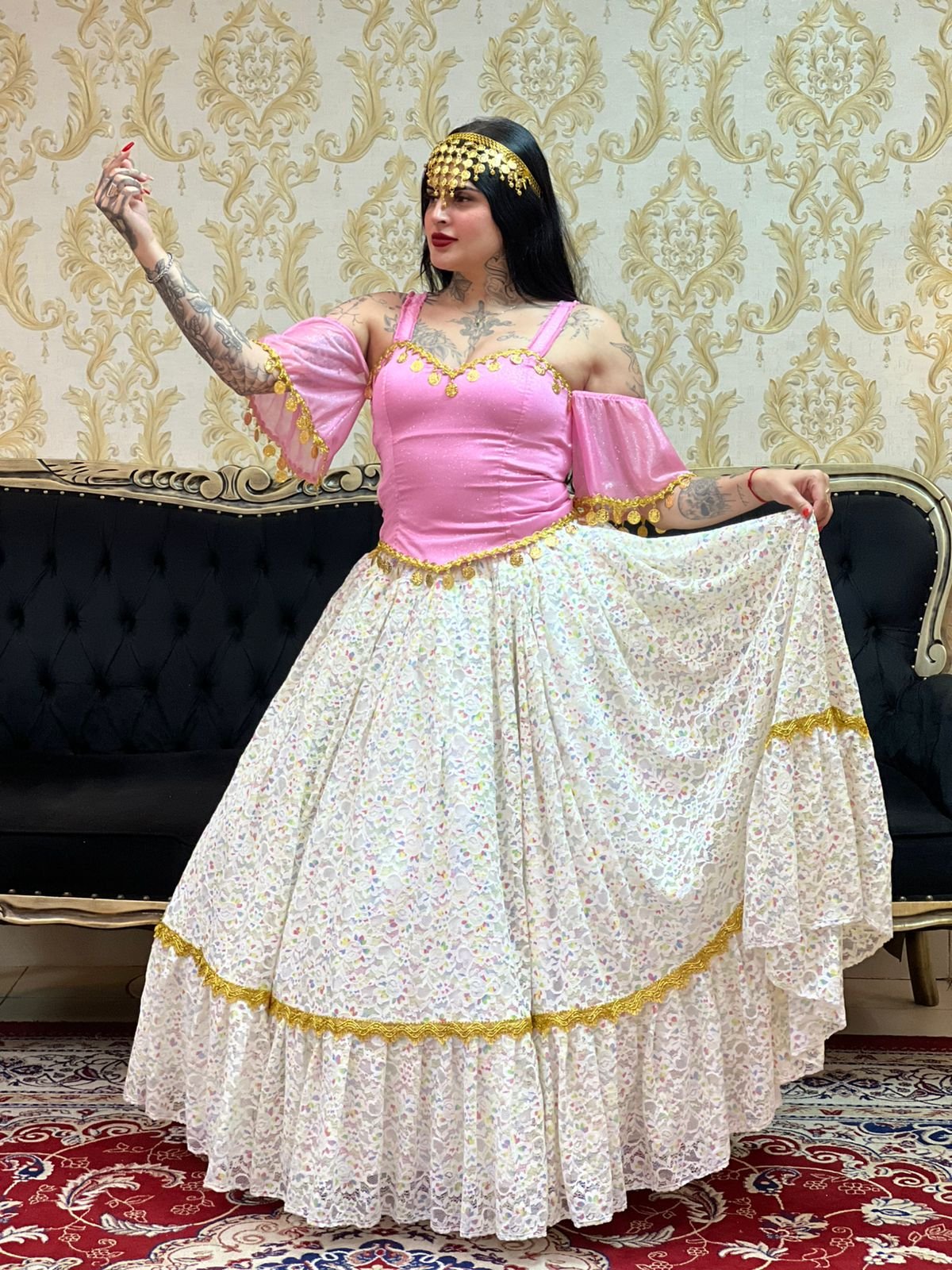 Saia Cigana Renda Branca 8005