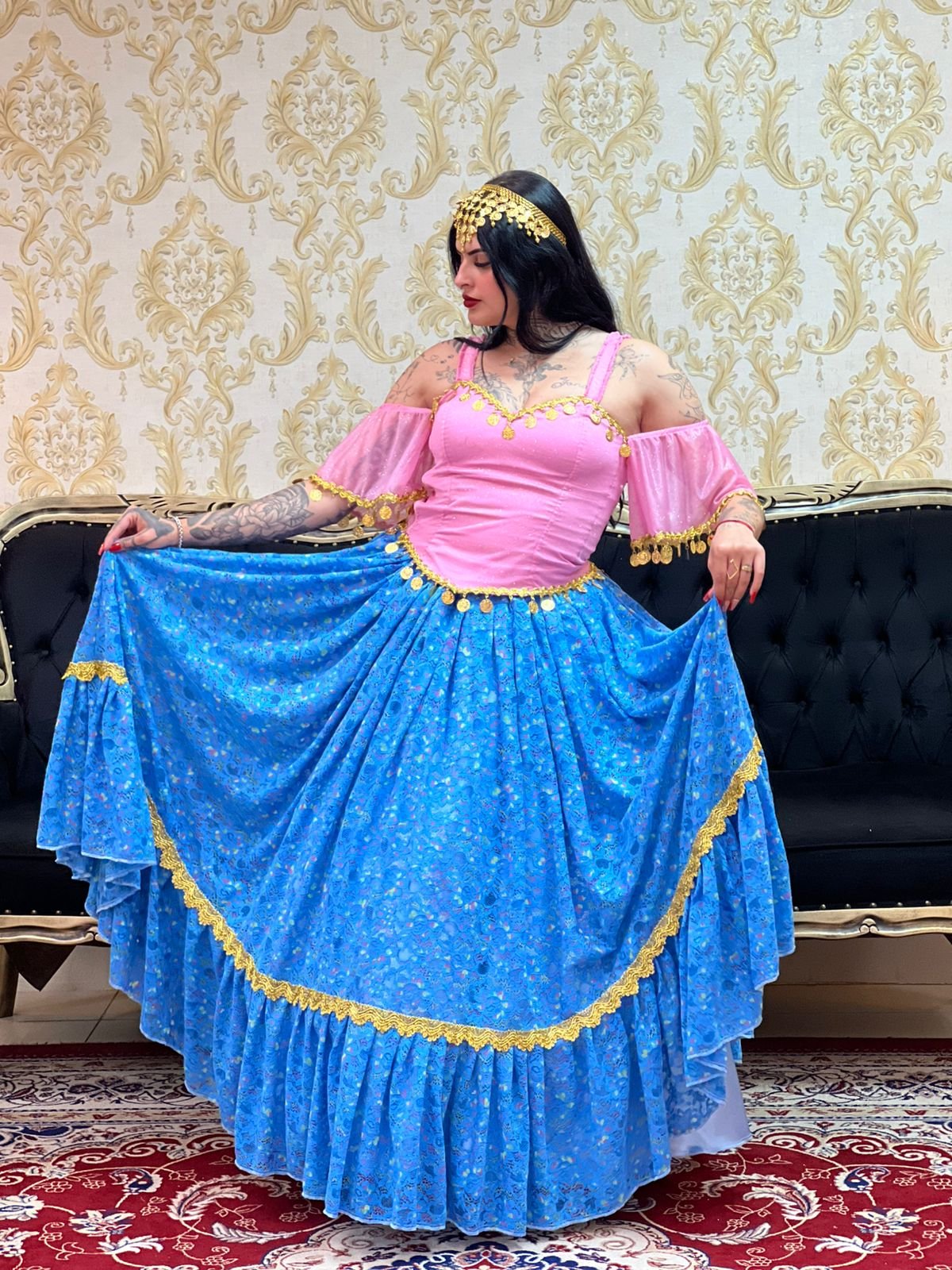 Saia Cigana Renda Azul 8409