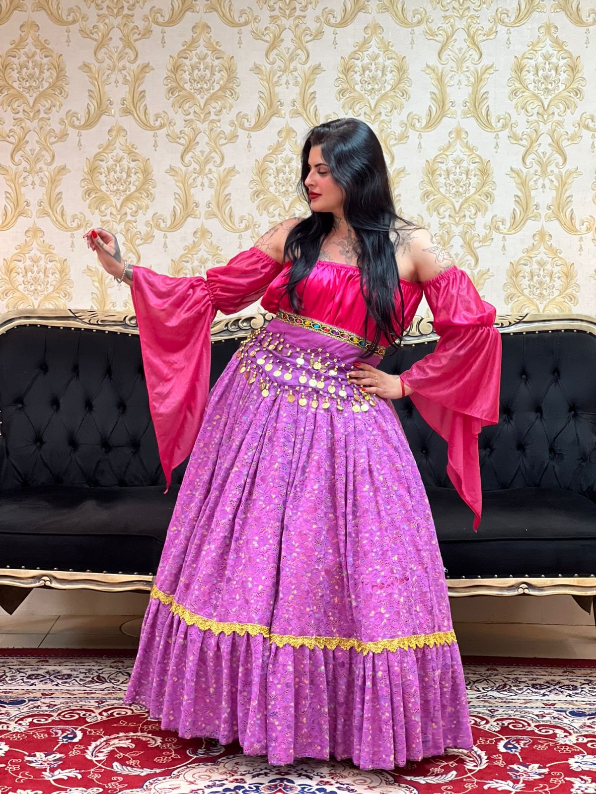 Saia Cigana Renda Fúcsia 8505