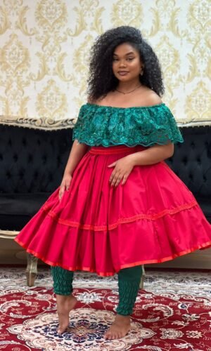 Blusa Babado Bordado Paetê Verde 626