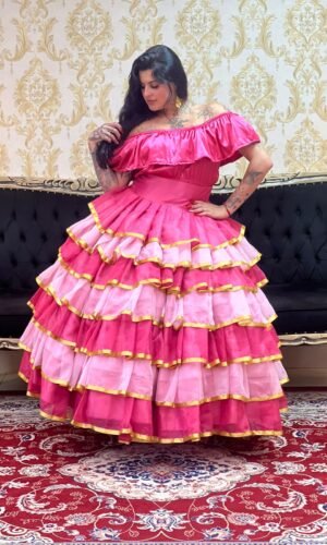 Saia 7 Babados Voal/Fitas Rosa/Pink 8727